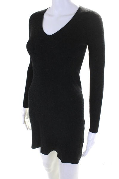 Theyskens Theory Womens V Neck Long Sleeved A Line Sweater Dress Gray Size P