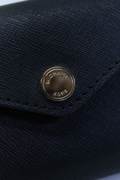 Michael Kors Womens Button Flap Saffiano Leather Wristlet Wallet Black