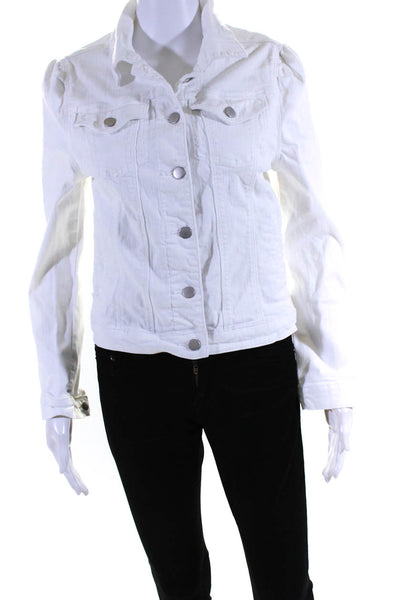 Aqua Womens Collared Denim Button Up Jean Jacket White Cotton Size Medium