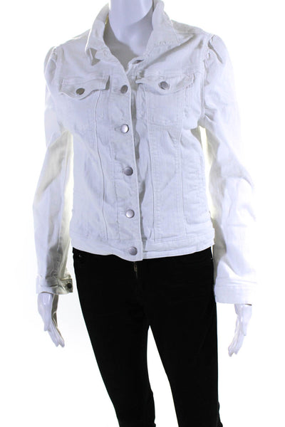 Aqua Womens Collared Denim Button Up Jean Jacket White Cotton Size Medium