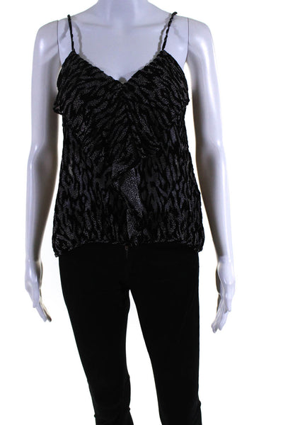 The Kooples Womens Velvet Jacquard Rhinestone Tank Top Blouse Black Ivory Size 1