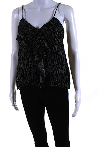 The Kooples Womens Velvet Jacquard Rhinestone Tank Top Blouse Black Ivory Size 1