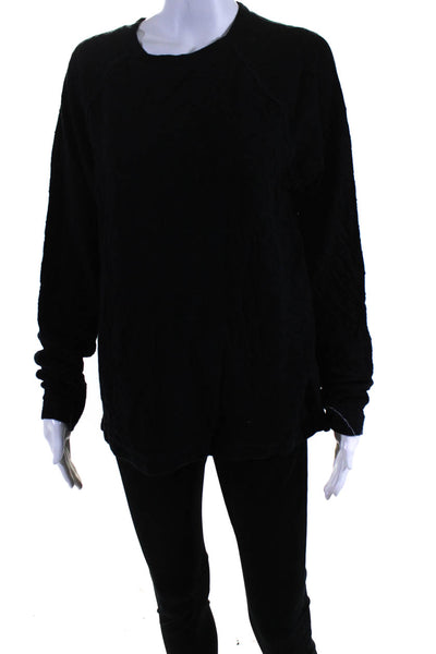 7 For All Mankind Womens Textured Knit Oversize Crew Neck Sweater Black Medium