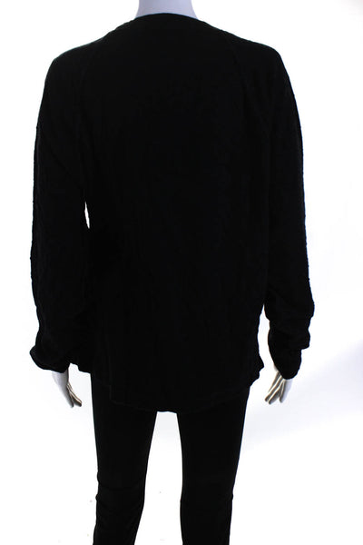 7 For All Mankind Womens Textured Knit Oversize Crew Neck Sweater Black Medium