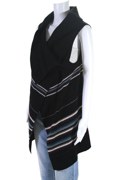 Joie Womens Wool Striped Draped Sleeveless Snap Close Longline Vest Black Size M