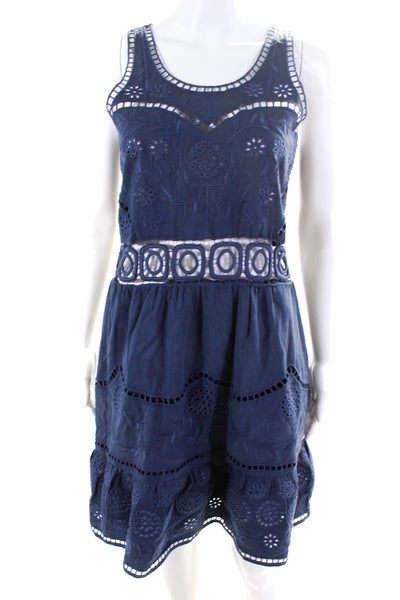 Sea New York Womens Embroidered Cut Out Scoop Neck Sleeve Dress Blue Size 4