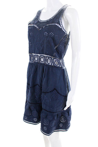 Sea New York Womens Embroidered Cut Out Scoop Neck Sleeve Dress Blue Size 4