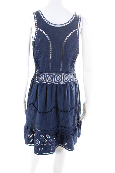 Sea New York Womens Embroidered Cut Out Scoop Neck Sleeve Dress Blue Size 4