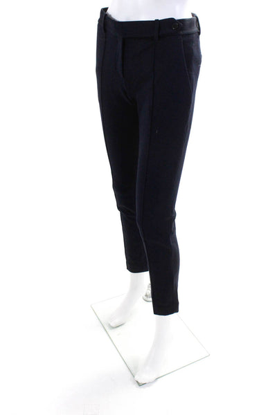 Theory Womens Front Pleat Button Closure Low Rise Skinny Pants Navy Size 0