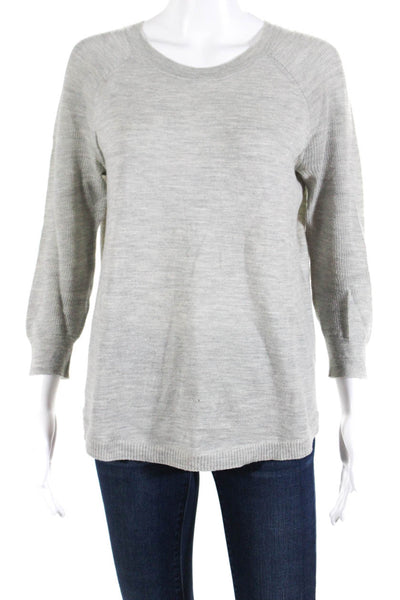 J Crew Womens Mixed Knit Crew Neck 3/4 Sleeve Sweater Gray Wool Size Small