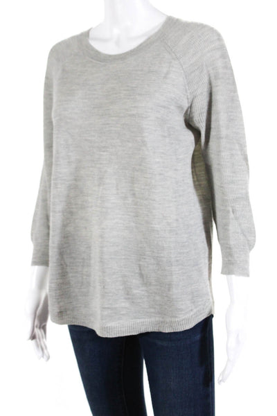 J Crew Womens Mixed Knit Crew Neck 3/4 Sleeve Sweater Gray Wool Size Small