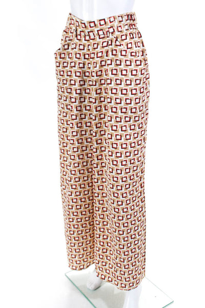 AK Anna Kay Womens High Waist Geometric Wide Leg Pants Beige Red Size 2