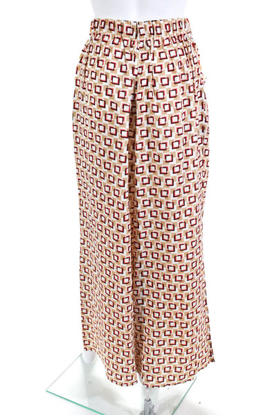 AK Anna Kay Womens High Waist Geometric Wide Leg Pants Beige Red Size 2