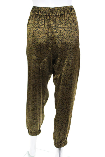 Joie Womens Leopard Print Satin High Rise Slim Leg Pants Brown Size Medium
