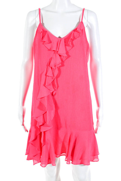 Shoshanna Womens Chiffon Ruffle V Neck Sleeveless Sheath Dress Pink Size 6