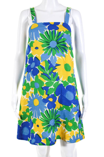 J Crew Womens Square Neck Floral Mini Shift Dress Blue Green Yellow Size 2