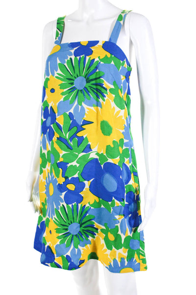 J Crew Womens Square Neck Floral Mini Shift Dress Blue Green Yellow Size 2