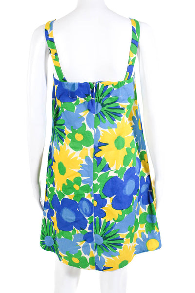 J Crew Womens Square Neck Floral Mini Shift Dress Blue Green Yellow Size 2