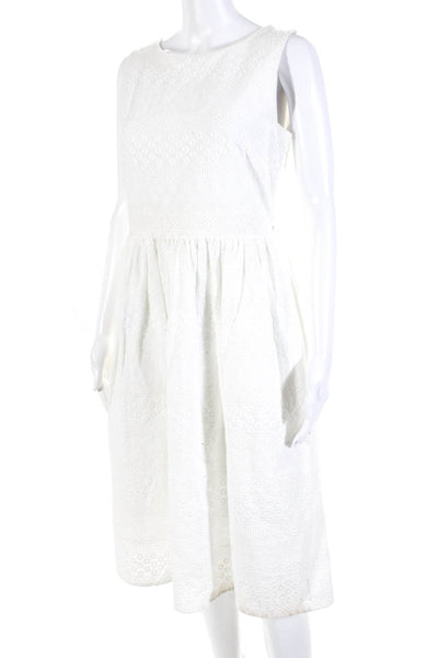 Yumi Womens Embroidered Sleeveless Crew Neck A Line Dress White Size 2/4