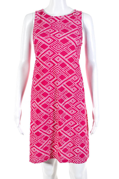 Britt Womens Sleeveless Geometric Print Crew Neck Shift Dress Pink White Small