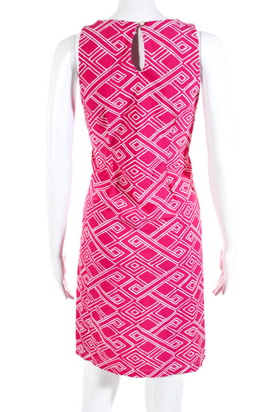 Britt Womens Sleeveless Geometric Print Crew Neck Shift Dress Pink White Small