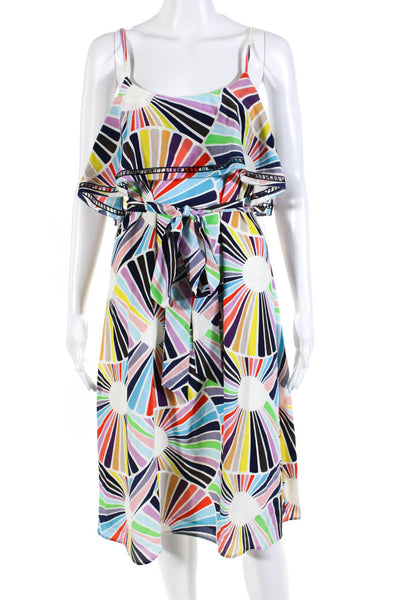 Trina Turk Womens Printed Belted Scoop Neck Flare Dress Multicolor Size 6