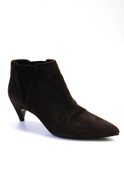 Prada Womens Tapered Heel Pointed Toe Ankle Boots Booties Brown Suede 39.5 9.5
