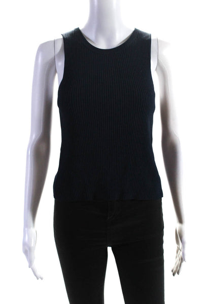 Intermix Womens Sleeveless Rib Knit Lace Up Tank Top Blouse Navy Blue Size S