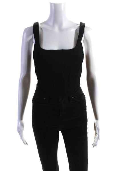 LPA Womens Sleeveless Scoop Neck Zip Up Cropped Tank Top Blouse Black Size Small