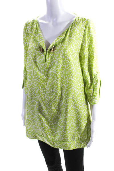 Elizabeth McKay Women's 3/4 Sleeve Floral Print Silk Tunic Top Green Size 6