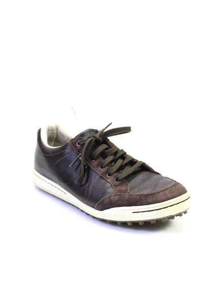 Ashworth Mens Leather Darted Lace-Up Round Toe Low Top Sneakers Brown Size 10.5