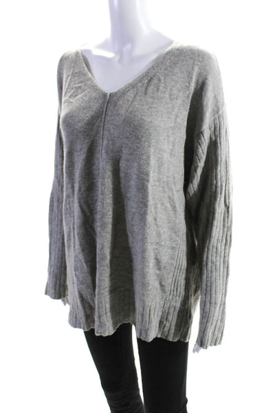 Vince Women's Drop Shoulder V Neck Pullover Sweater Gray Size M