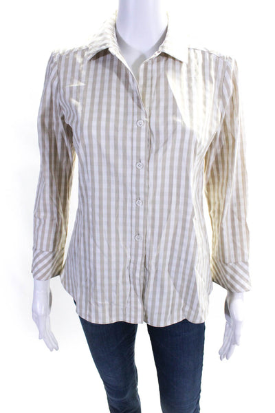 Lafayette 148 New York Womens Long Sleeve Striped Button Up Blouse Beige Size 2