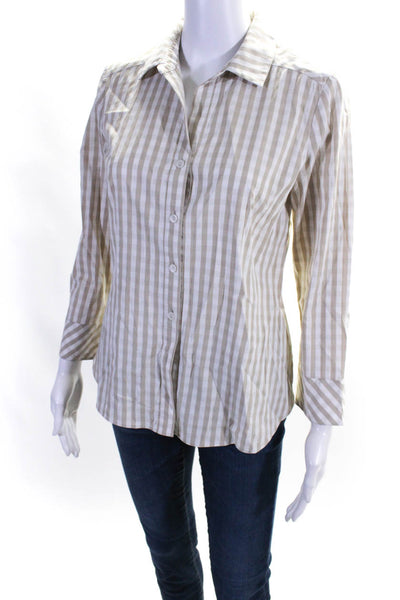 Lafayette 148 New York Womens Long Sleeve Striped Button Up Blouse Beige Size 2