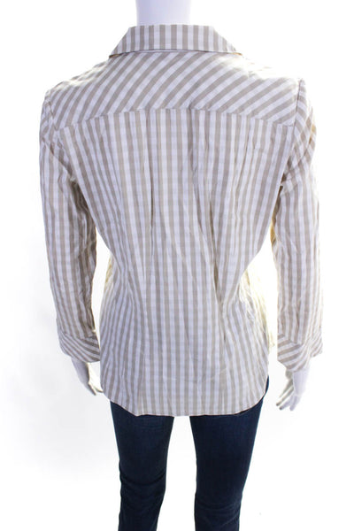 Lafayette 148 New York Womens Long Sleeve Striped Button Up Blouse Beige Size 2