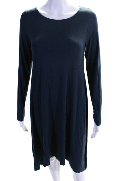 Eileen Fisher Womens Long Sleeve Pullover Maxi A-Line T-Shirt Dress Blue Size XS