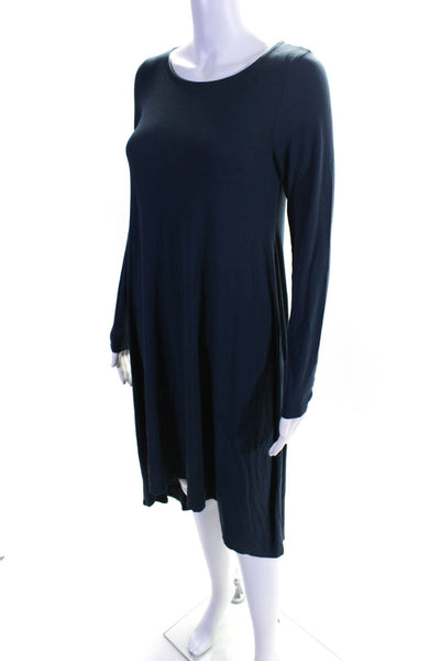 Eileen Fisher Womens Long Sleeve Pullover Maxi A-Line T-Shirt Dress Blue Size XS