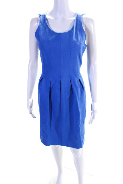 J Crew Women's Scoop Neck Sleeveless Pleated Sheath Dress Blue Size 8