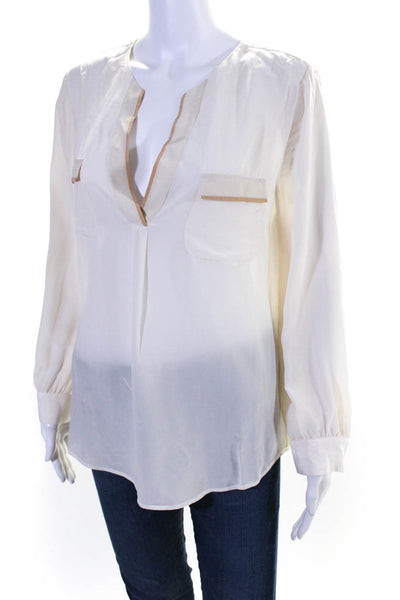 Joie Women's Silk Long Sleeve V-Neck Blouse Beige Size M
