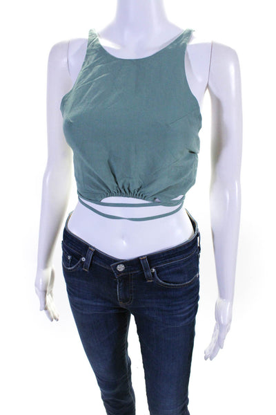 ASTR Women's Sleeveless Open Back Strappy Crop Top Dark Sage Size XS