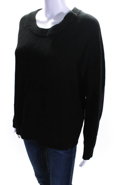 Kate Spade Womens Wool Bow Collar Long Sleeve Pullover Sweater Black Size L