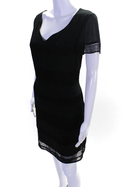 Catherine Malandrino Womens Mesh Panel V-Neck Short Sleeve Dress Black Size 4