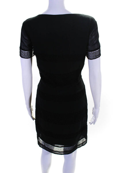 Catherine Malandrino Womens Mesh Panel V-Neck Short Sleeve Dress Black Size 4