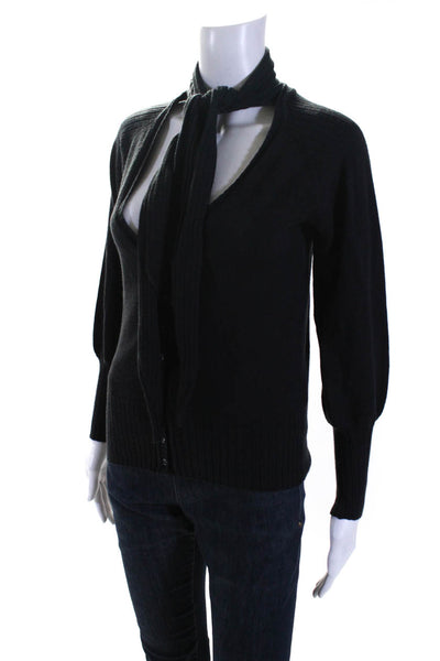 Geren Ford Womens Wool Long Sleeve Button Up V-Neck Sweater Top Black Size XS