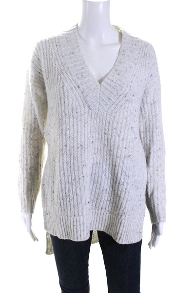 Intermix Womens Long Sleeve Wide Rib Knit Pullover V-Neck Sweater White Size S
