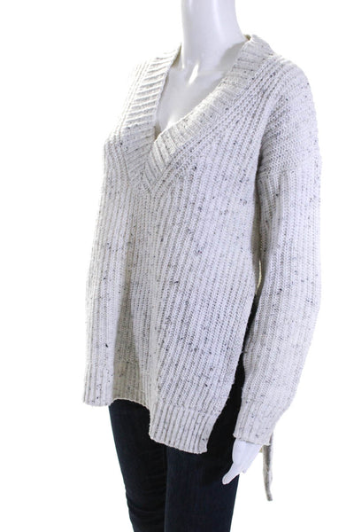 Intermix Womens Long Sleeve Wide Rib Knit Pullover V-Neck Sweater White Size S