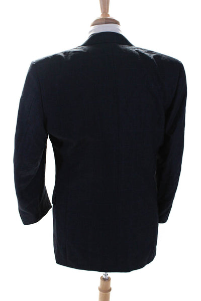 Canali Mens Check Print Two Button Woven Blazer Jacket Navy Blue Wool Size IT 52