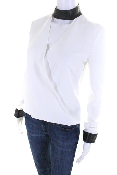 Intermix Womens White Crew Neck V-Neck Peep Long Sleeve Blouse Top Size P