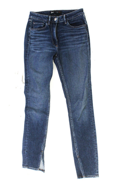 3x1 NYC Womens Blue Medium Wash Mid-Rise Slit Ankle Skinny Leg Jeans Size 24