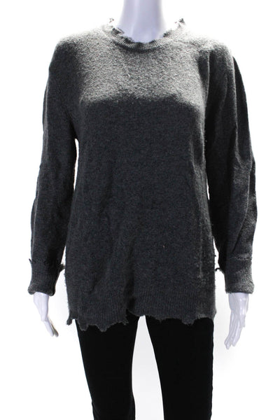 IRO Womens Elma Distressed Hem Crew Neck Oversize Sweater Gray Wool Size Medium